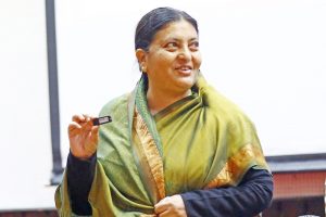 President Bidhya Devi Bhandari launching digital signature campaign in Maharajgunj, Kathmandu, on Wednesday. Digital signature is a special government certified identification code used to  authenticate digital information such as e-mail messages by the sender or the signatory. Photo: THT
